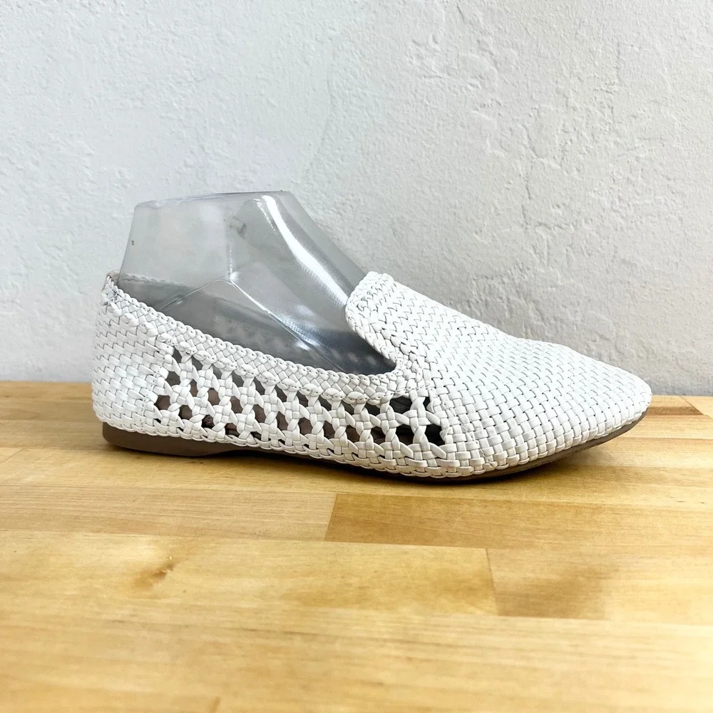 Birdies Loafers The Starling Size 7.5 White Woven Leather Flat Slip On Shoes